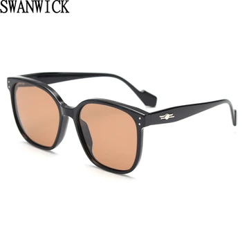Swanwick moterų aikštėje saulės akiniai poliarizuoti moterų TR90 korėjos stiliaus UV400 derliaus didelis rėmo akiniai nuo saulės vyrų vairavimo pilka ruda