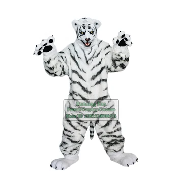 Juoda Balta Ilgas Kailis Pūkuotas Vilkas Tigras Fox Fursuit Talismanas Suaugusiųjų Animacinis Personažas, Gyvūnų Cosplay Kostiumas