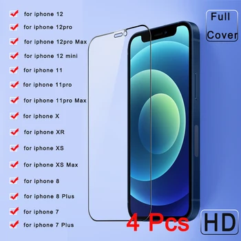 4 Vnt. Aukštos Definiti Visiškai Padengti Stiklo iPhone 11 12 Pro XS Max XR mini Screen Protector 8 7 plius Grūdintas Stiklas Filmas Atveju