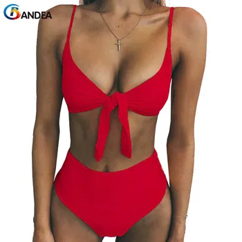 BANDEA 2019 Seksualus Aukšto Juosmens Bikini Moterims maudymosi kostiumėlį, Kietas Push Up maudymosi Kostiumėliai, Aukštos Sumažinti Biquini Paplūdimio Maudymosi Kostiumą Bowknot maudymosi kostiumėlį