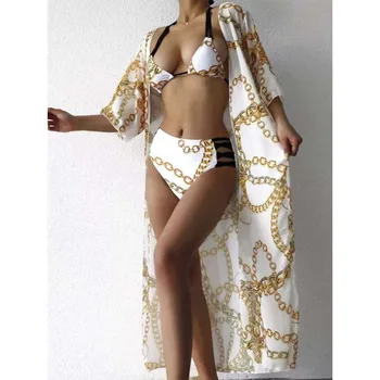 Gossina Derliaus Aukso Grandinės maudymosi kostiumėlį Padengti Iki Moterų trumpomis Rankovėmis Moterų Tunika Chalatas Žaliojo Paplūdimio Suknelė Drabužius, Maudymosi Kostiumą 2022