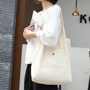 Drobė Rankinėje Korėjos Stilius Paprastas Atsitiktinis Mados Vientisos Spalvos Pirkinių Krepšys Siuvinėti Raštais Pečių Maišą Moterims