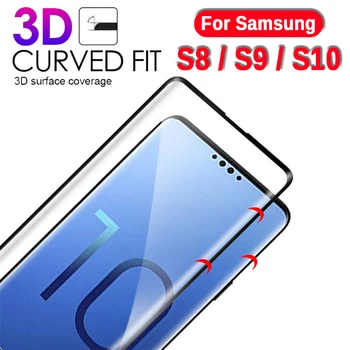 3D Išlenkti Stiklo Samsung S10 Grūdintas Stiklas Galaxy S10 Lite S8 S9 Plus S10e Screen Protector, S 10 8 9 SamsungS10 Stiklo