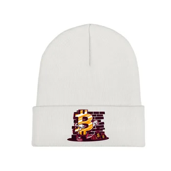 Klasikinis spausdinimo Bitcoin Virtualių Valiutų Populiarus Mezgimo Kepuraitė Kepurės Skullies Beanies Slidinėjimo Kepurės Minkštas Dangtis Kepurės Žiemą Šilta