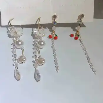 Pietų Korėjos pasakos, balti auskarai fritillaria burnish jausmas gėlių pearl kutas sidabrinė adata auskarai