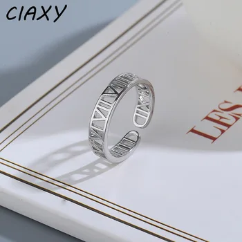 CIAXY Sidabro Spalvos, Tuščiavidurė romėnišką Žiedai Moterų Asmenybės Laišką Dvylika Valandų Atidaryti Žiedas bižuterijos