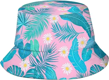 Atogrąžų Palmių Lapų, Gėlių Kibirą Kepurės Moterims, Vyrams, UV Apsauga Žvejys Saulės Skrybėlę Beach Kelionių Vasaros Bžūp Žygiai