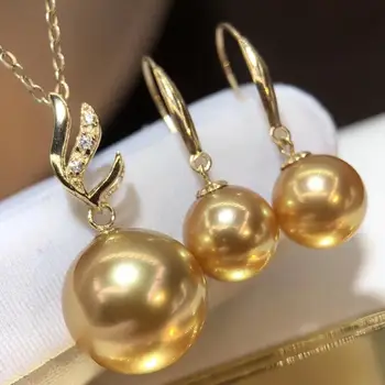 D527 Pearl Set Fine Jewelry Kietasis 18K Aukso Turas 8-kaip 14mm Pobūdžio Gėlo Vandens Auksinių Perlų Papuošalų Rinkiniai Moterims