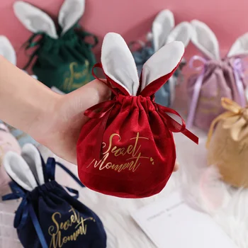 Cute Bunny Saldainių Krepšiai Saldus Velykų Valentino Dienos Dovanų Pakavimo Maišelis Raišteliu Ilgas Ausis Aksomo Papuošalų Organizatorius Mystery Box