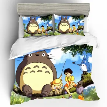 3D Animaciją Totoro Patalynė Patalynė Nustatyti Animacinių filmų Antklodė Padengti Vaikams Mielas Lova Queen ' King Size 2/3Pcs Namų Tekstilės