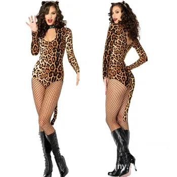 Seksualus Apatinis Trikotažas Klubo Vakarėlis Leopardas Spausdinti Ilgomis Rankovėmis Bodycon Bodysuit Viršūnes Bodycon Moteris
