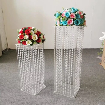 Vestuvių dekoravimas skaidraus akrilo gėlių stovas stiklo vaza kolonėlės stovas stovo ramsčio su akrilo karolius, dekoro vestuvėms