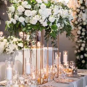 metalo aukso šviestuvai gėlių stovas šviestuvai vestuvių puošmena, vestuvių dekoravimas centerpieces senyu0846