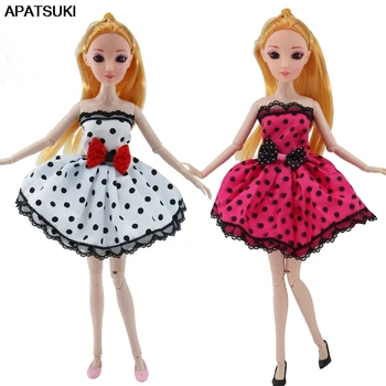 Juoda Polka Mados Lėlės Drabužius Barbie Lėlės Komplektus Off Peties Nėrinių Šalis Suknelės 1/6 BJD Doll Aksesuarų Vaikams Žaislas