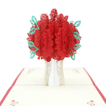 Išaugo Pop-up Graviravimas Kortelės 3D Kūrybinis atviručių Romantiška Raudona Gėlė, Rankų darbo Kortelė Valentino Dienos Dovanų Kortelės Individualų