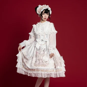 Anglija kolegijos stilius saldus lolita suknelė retro nėrinių bowknot spausdinimo viktorijos suknelė kawaii girl gothic lolita op cosplay