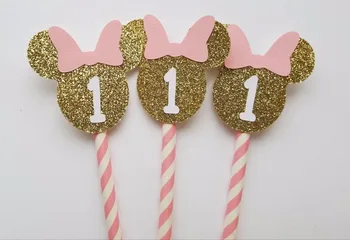 pelės maišymo cupcake topper - 1-asis gimtadienis, custom skaičius cupcake topper, gimtadienio tortas topper, mergaičių pirmoji šalis
