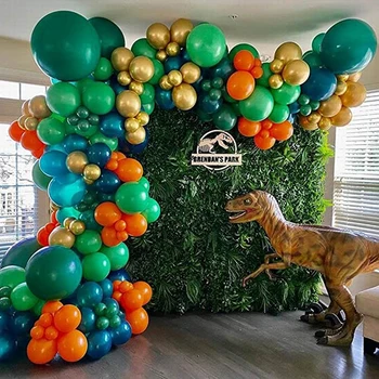 Dino Gimtadienio Balionų Girliandą Arch Kit Orange Green Latekso Kolbų Baby Shower Pirmojo Gimtadienio Dekoro Vaikai