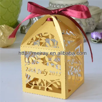 Naujausia vestuvių dekoravimui! aukso vestuvių dėžės su nemokama juostelės, elegantiškas vestuvių dovaną, pjovimas lazeriu vestuvių naudai dėžės