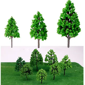 Kokybės Namų Dekoro Plastiko Parko Gatvės Išdėstymo Šviesiai Žali Lapai, Tuopų Medžius Geležinkelio Geležinkelio Scena Miniatiūros Modelis