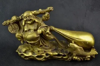 Išskirtinį Kinijos Senas, Rankų Darbas Žalvario Buda Atlikti Maišą Aukso Monetos Statula