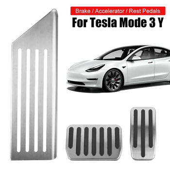 Auto Interjero Detalių Pedalu Su Gumos Pagalvėlės Dangtis Tesla Model 3 Y Aliuminio Lydinio Poilsio Stabdžių Pedalai Automobilių Reikmenys