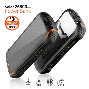 26800mAh Saulės Energijos Banko Nešiojamas Įkroviklis Poverbank Dual USB C Tipo su SOS LED Vandeniui Kelionės Powerbank iPhone, iPad 11