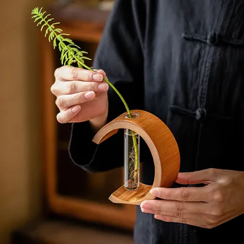 Japonijos Gėlių Kompozicijų Stiklo Bambuko Vamzdžių Kūrybos Mažo Skersmens Vaza Skaidrus Gėlių Kompozicijų Mažų Ornamentais