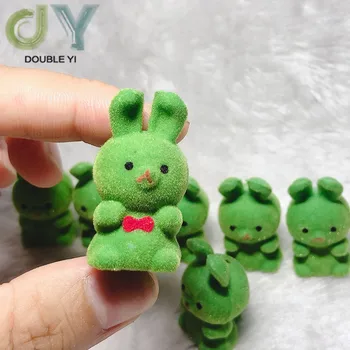 Nemokamas pristatymas 4pcs/pak MINI Flocking lėlės Cute little bunny key chain Mažai bunny Automobilių apdailos patalpų įrengimui skirti dirbiniai žalia