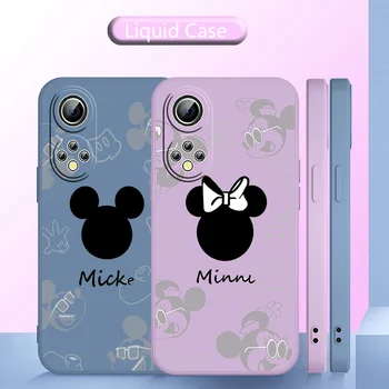 Disney Mickey ir Minnie Mouse Telefono dėklas Skysčio Lyno Huawei Honor 60 SE 50 30S 20 20E 10X 10i 9X 9C 9S 8A Prabanga Silikono