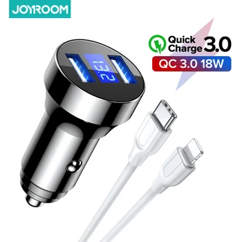 Joyroom Dvigubas USB Automobilinis Įkroviklis, Greito Įkrovimo USB Greitai Įkrauti 4.0 QC3.0 18W LED Automobilinis Telefono Kroviklis iPhone 12 11 Pro Max 