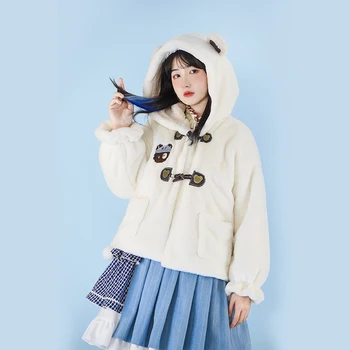 Šviežias saldus lolita top kawaii girl lolita Japonijos ėriukų kailis Lolita žiemos plius aksomo išlaikyti šiltas kolegija stiliaus loli cos loli