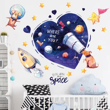 Namo apdaila žvaigždės, mėnulis astronautas kūrybos lipdukų svetainė vaikų kambarys apdaila