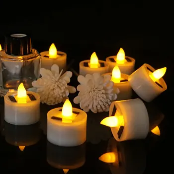 12 Vienetų Geltona/Balta Mirgėjimas Plastikiniai Saulės Elektros Energijos, LED Žvakės ,Flameless Elektroninių LED Arbatos Šviesos Lempos