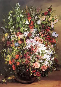 Gustave Courbet: Gėlių Vaza ŠILKO PLAKATAS Dekoratyvinis dažymas 24x36inch