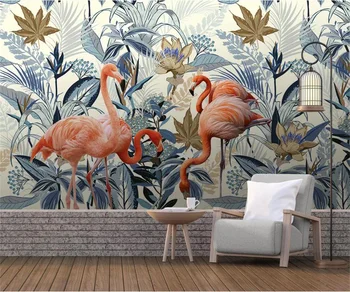Individualizuotos fono paveikslėlį 3d freskos Europos ranka-dažytos tropinių augalų flamingo vientiso fono sienų tapybos 3d tapetai
