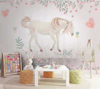 Custom akvarelė balto žirgo tapetai,gyvenamasis kambarys su sofa-lova, TV foną, vaikų, miegamojo, 3d animaciją, freskos papel de parede