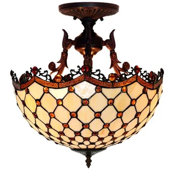 Tiffany Lubų lempa, Rankų darbo Stiklo Baroko Prabangus Kabo Lempa Fojė Lova Dia 40cm 1120
