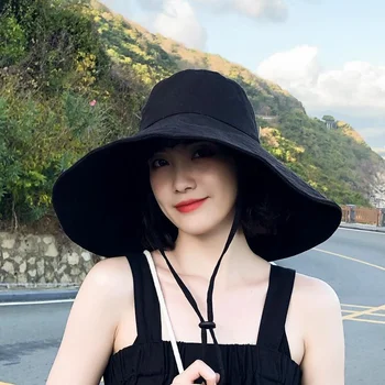 Japonija Korėja 15cm Pločio Kraštų Saulės Skrybėlę Moterų Pavasarį, Vasarą, Sulankstomas Kelionės Kibiro Kepurę Atsitiktinis Medvilnės Žvejys Panamos Skrybėlė