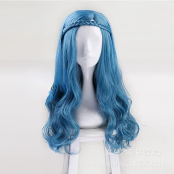 60cm Palikuonys 2 Evie Mėlyna Ilgi Banguoti Perukas Cosplay Kostiumas Moterims Sintetinių Plaukų Šaliai Vaidmuo Žaisti Perukai lolita plaukų aksesuarai