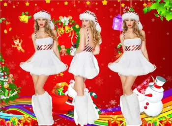 Karšto Kalėdų Suknelė Moteriška Balta Snowomen Kostiumai Apynasrio Drabužiai Disfraces Seksualus Kaukė Helovyno Cosplay Madingas Dryžuotas T1430