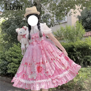 Lolita Japonijos Saldus Iškylą Katytė Lolita Rankovių Diržas Pynimas JSK Suknelė Vasaros Suknelės Moterims 2022