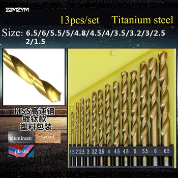 13pcs/set 1,5 MM-6.5 MM HSS Padengtas Titano Twist Drill Bits greitapjovio Plieno Mini Gręžimo karūnos Galia Gręžimo Įrankiai, Medienos