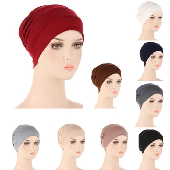 Musulmonų Moterys Turbaną galvos Apdangalai, Kepurės Šilkiniai Juostos Kietosios Hijab Kepurės Chemo Beanies Headwrap Vėžio Plaukų Padengti Priedai