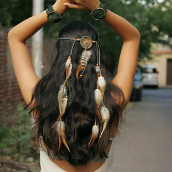 Plunksnų Lankelis Moterų Festivalis Galvos Apdangalai Bohomia Plunksnų Virvę Karūna Headdres Mergaitėms Bohemijos Indijos Plunksnų Hairband