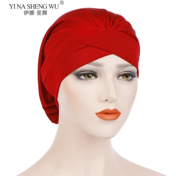 Moteris Hijabs Skrybėlės Minkštas Turbaną Elastinga Medžiaga Galvos Kepurė Hat Naujo Stiliaus Mados Chemo Kepuraitė Ponios Musulmonų Šalikas Cap Plaukų Aksesuarai