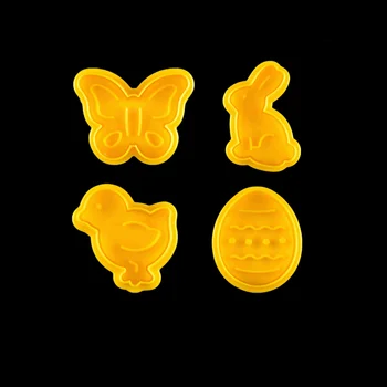 4Pcs/set Velykų Plastiko Cookie Cutter Triušis Kiaušinių Sausainių Cutter 3D Animaciją Katytė Skardas Kepimo Įrankiai Velykų Grupė 